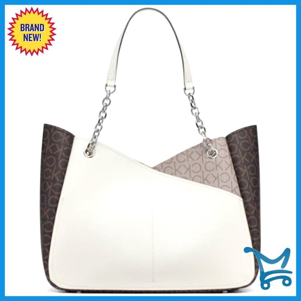 Vegan Leather Tote with Removable Pouch, Exterior Slip Pocket - Picture 2 of 5